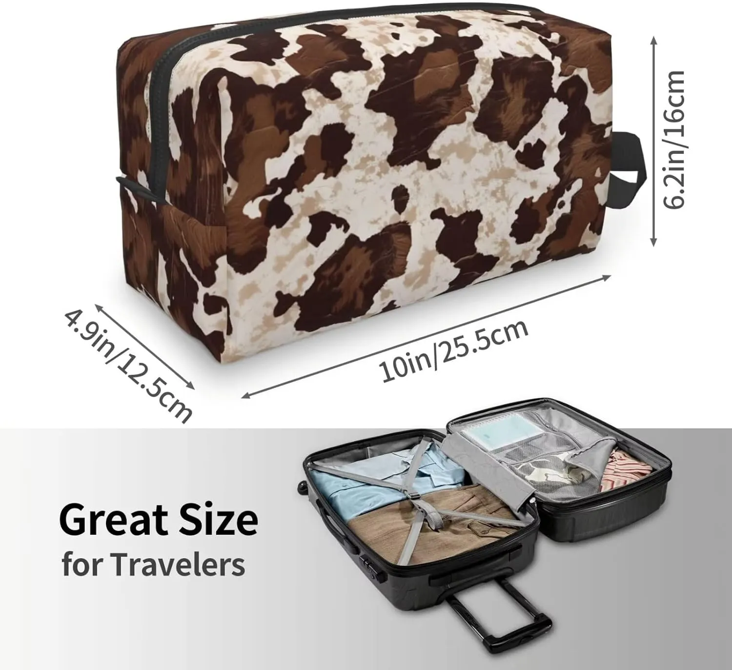 Brown Cow Makeup Bag Cowhide Cosmetic Purse Organizer Teacher Pouches Cow Spot Cloth Aesthetic Makeup Bags for Travel Makeup Brushes