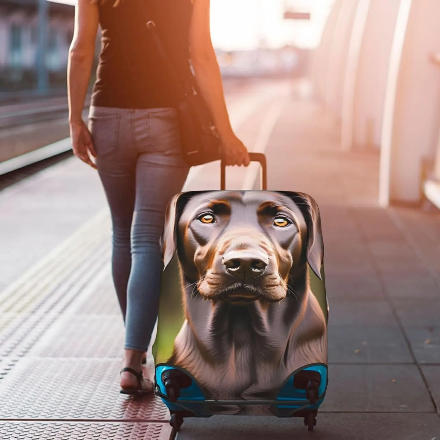 Brown Labrador Retriever Print Washable Suitcase Cover Protective Luggage Cover Anti Scratch Travel Gear Protector