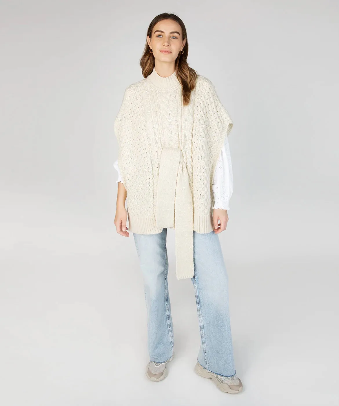 Cable Knit Cape — Cream