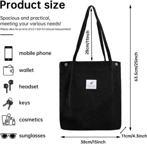 Canvas Tote Bag for Women, Large Capacity Corduroy Quilted Tote Bag with Inner Pockets, Durable Stylish Reusablee