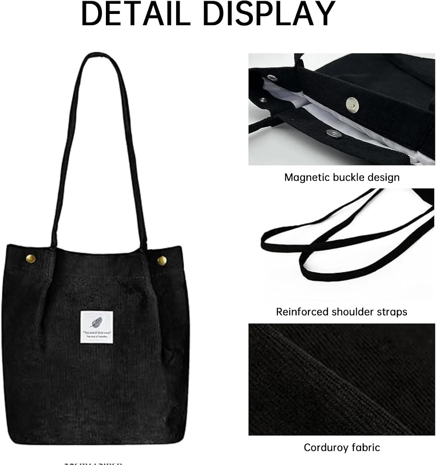 Canvas Tote Bag for Women, Large Capacity Corduroy Quilted Tote Bag with Inner Pockets, Durable Stylish Reusablee