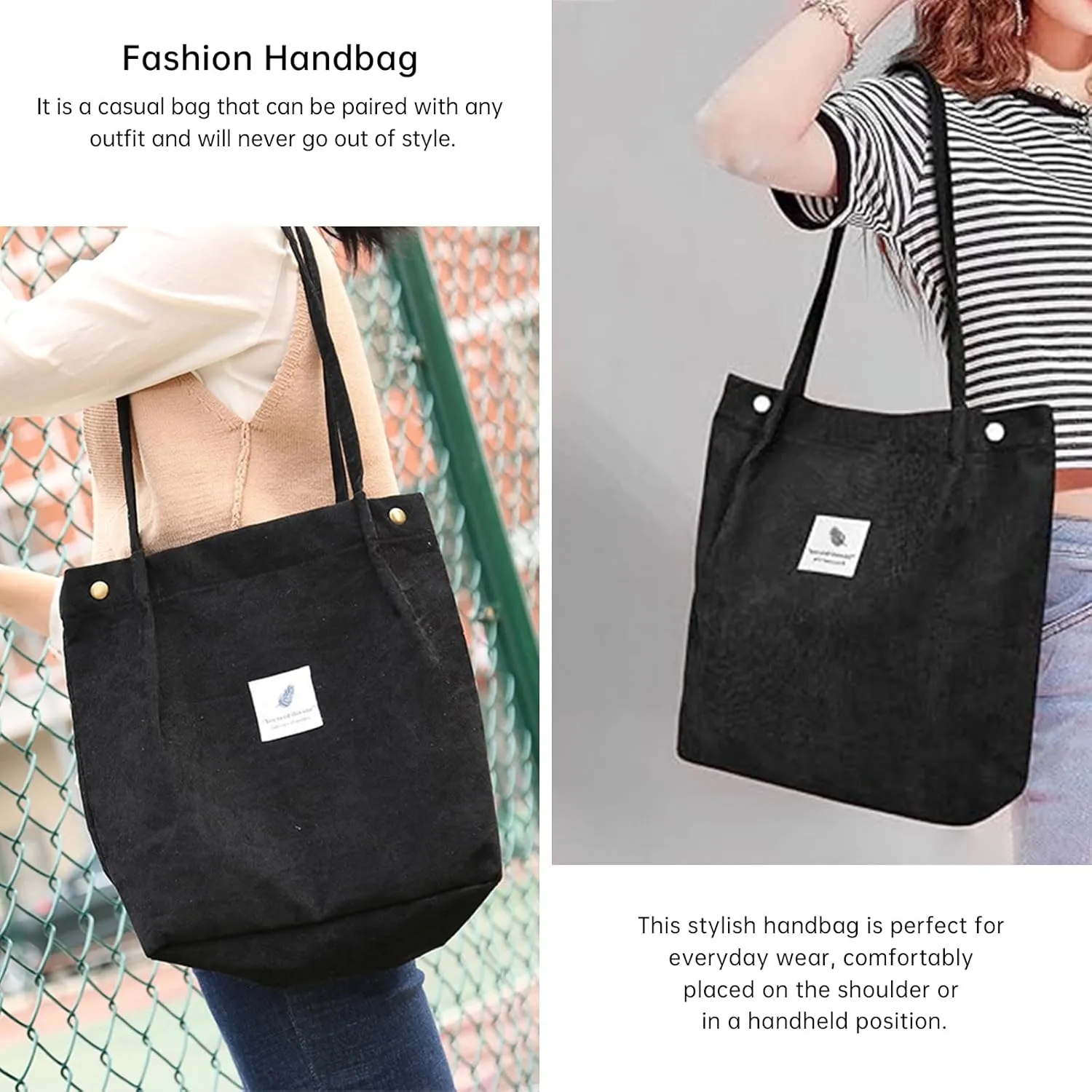 Canvas Tote Bag for Women, Large Capacity Corduroy Quilted Tote Bag with Inner Pockets, Durable Stylish Reusablee