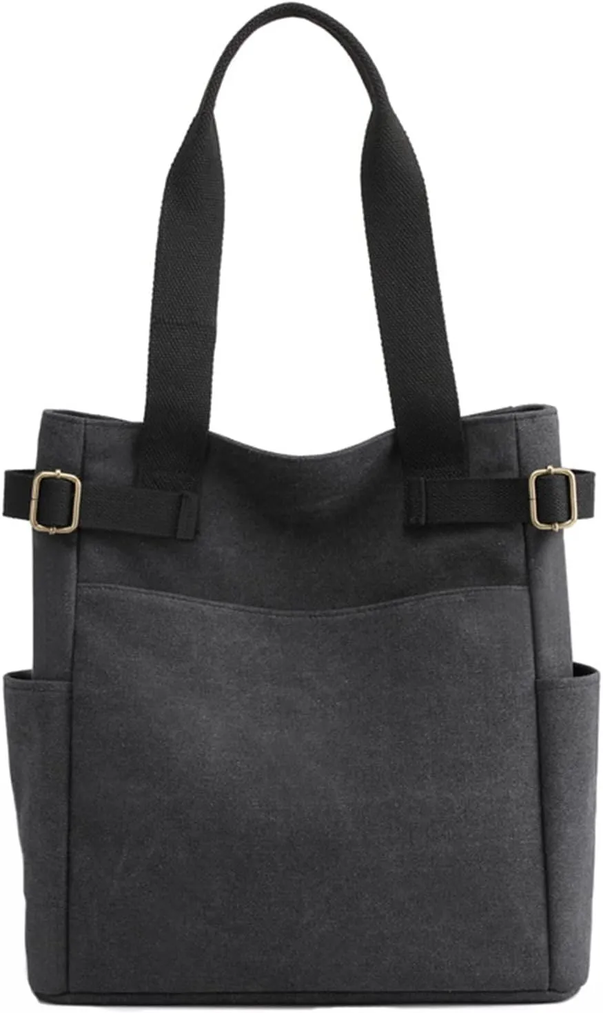 Canvas Tote Bag for Women With Pockets,Large Canvas Tote Bag With Zipper And Compartments Crossbody Work Tote Bag Fall Shoulder Bag Satchel Hobo Bag Messenger Bag For Everyday Shopping Travel (Black)