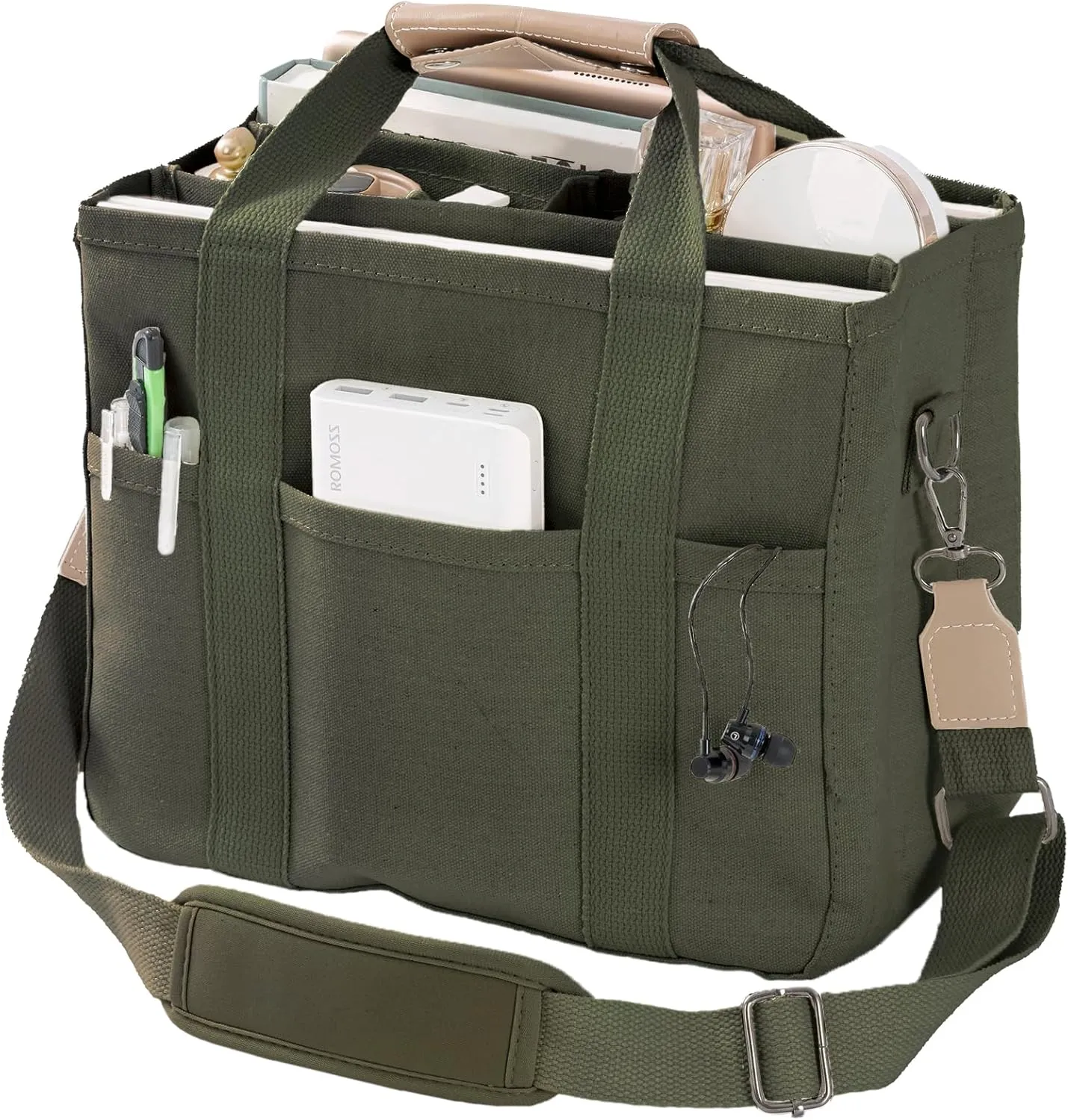 Canvas Tote Bag with Multi Pockets Crossbody Tote Bag for Women Bible Handbag Everything Tote Bags with Compartments