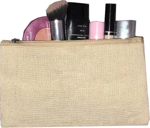 Canvas Zippered Jute Blend Pouch Cosmetic Makeup Bags Travel Toiletry Kit (Set of 6) (Natural)