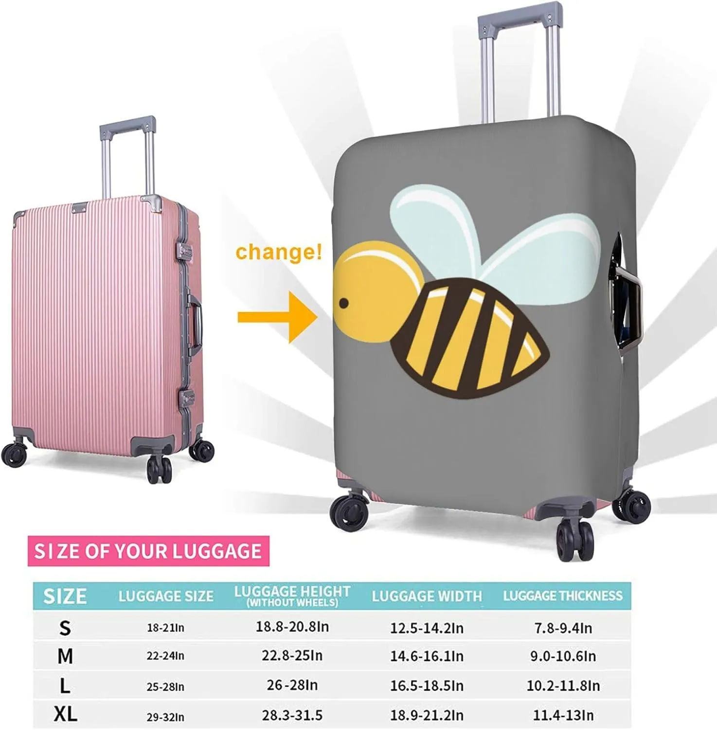 Cartoon Bee Print Washable Suitcase Cover Protective Luggage Cover Anti Scratch Travel Gear Protector