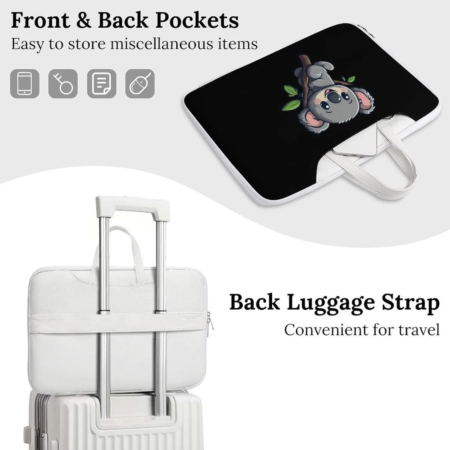 Cartoon Koala Leather Bag Laptop Case Slim Water Resistant Computer Bags with Handle Briefcase for Work