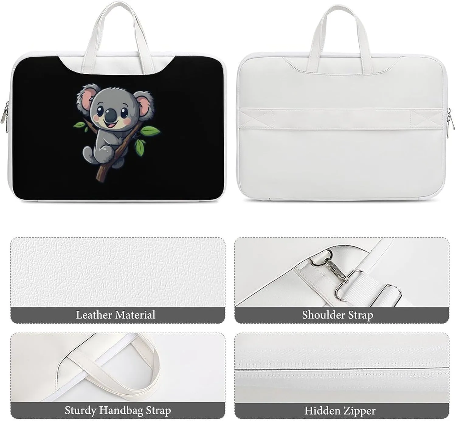 Cartoon Koala Leather Bag Laptop Case Slim Water Resistant Computer Bags with Handle Briefcase for Work