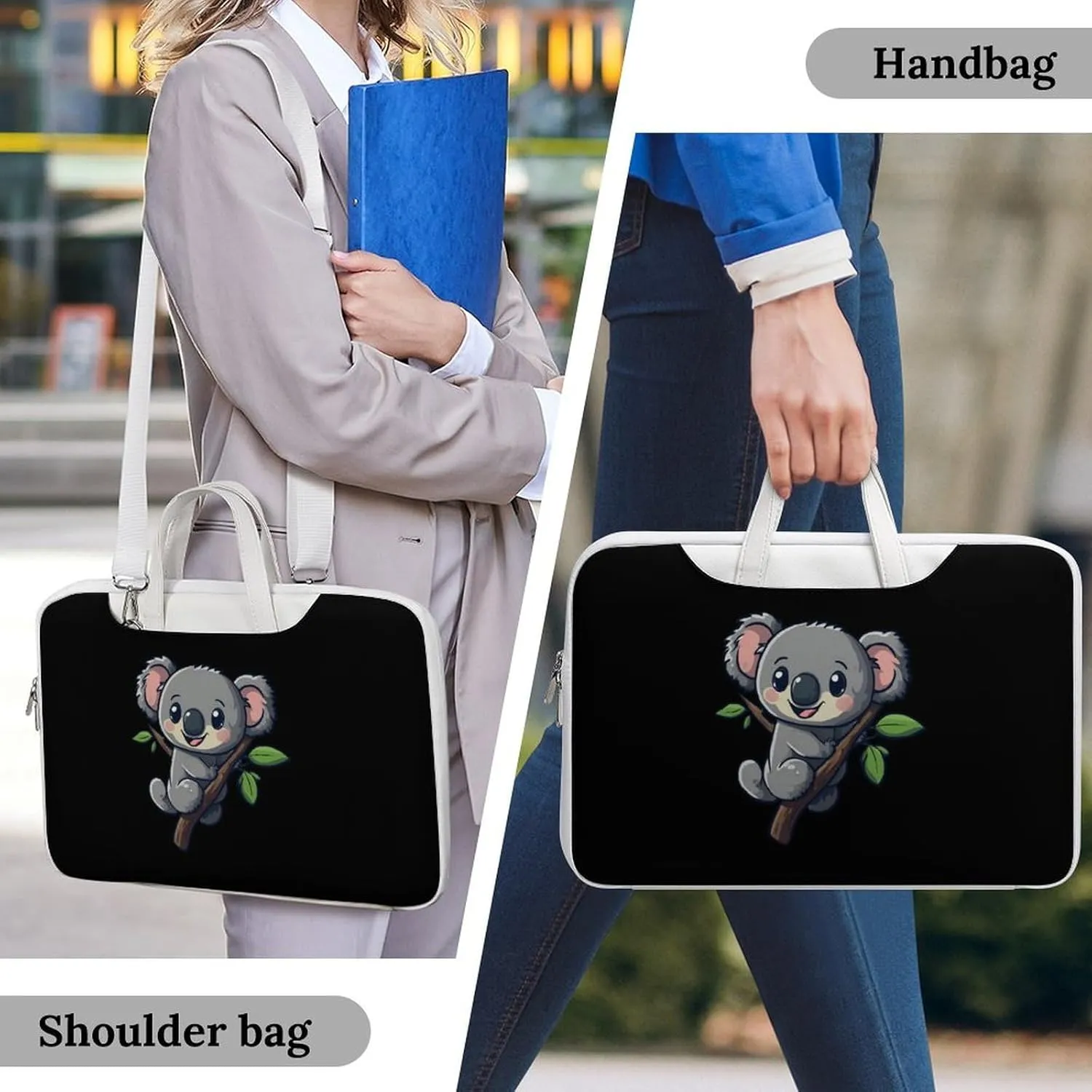 Cartoon Koala Leather Bag Laptop Case Slim Water Resistant Computer Bags with Handle Briefcase for Work