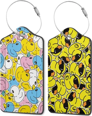 Cartoon Rubber Ducky Luggage Tags, 2 Pack Travel Cruise Tags for Suitcases, Cute Identifiers with Privacy Flap, Baggage Tags for Women Men Handbag