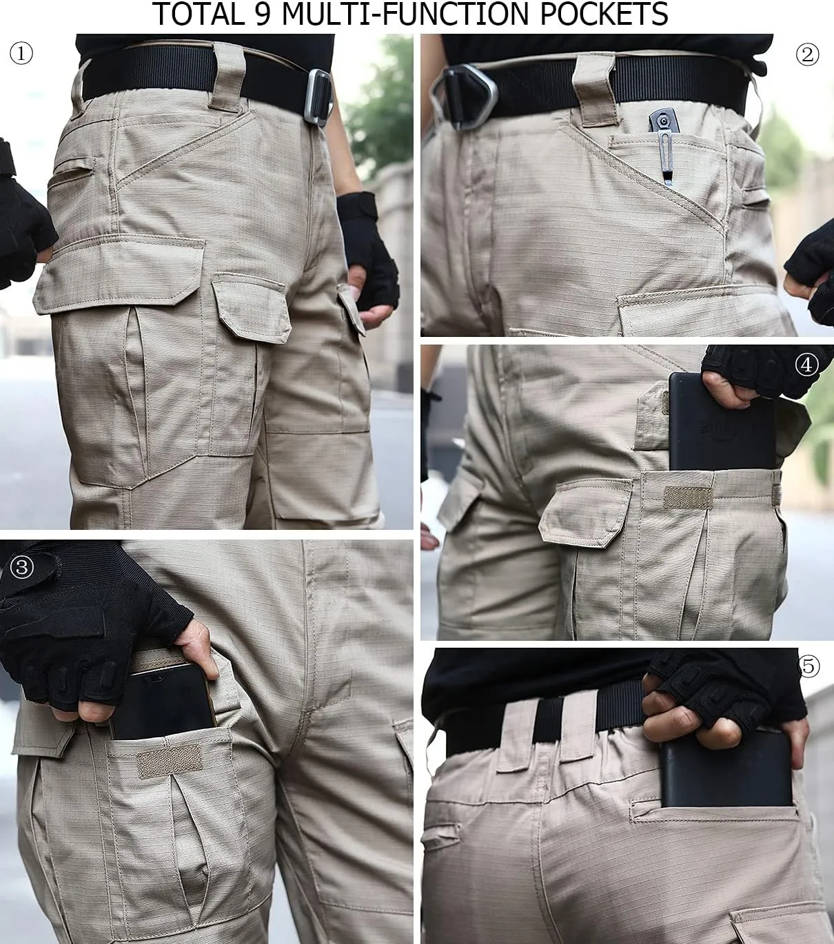 CARWORNIC Gear Men's Tactical Cargo Pants Waterpoof Lightweight Rip Stop EDC Military Combat Trousers