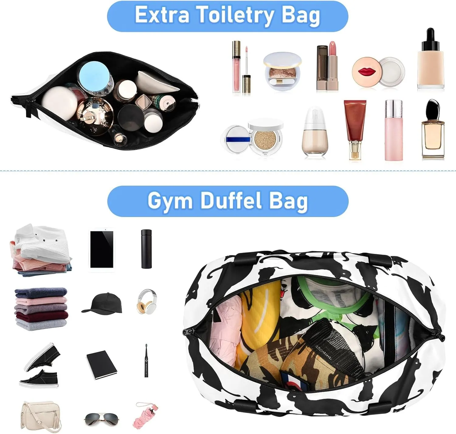 Cats Travel Duffel Bag Gym Tote Bag for Sports Waterproof Carry On Weekender Bag with Compartment