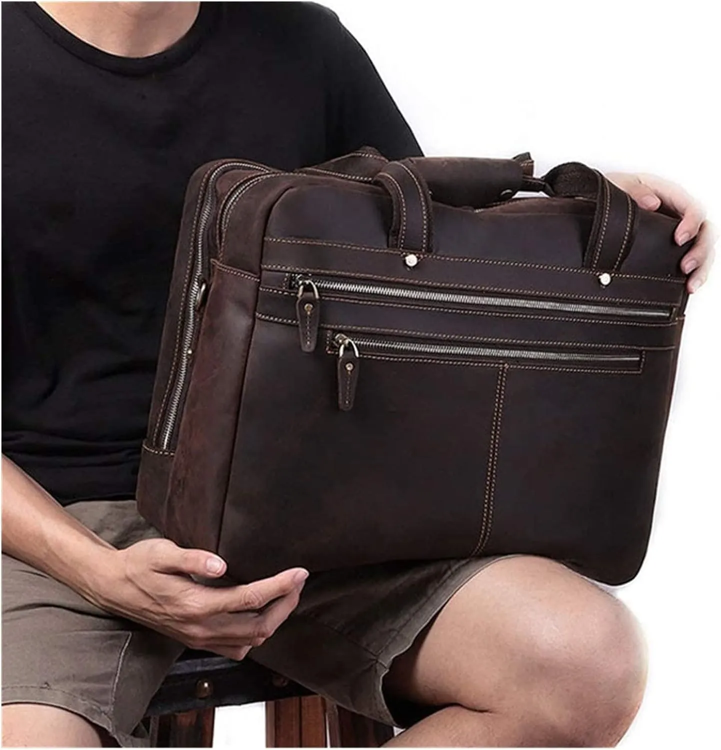 CcacHe Briefcases Vintage Messenger Handbag, Vintage Leather Briefcase 17" Laptop Tote Large Capacity Messenger Bag