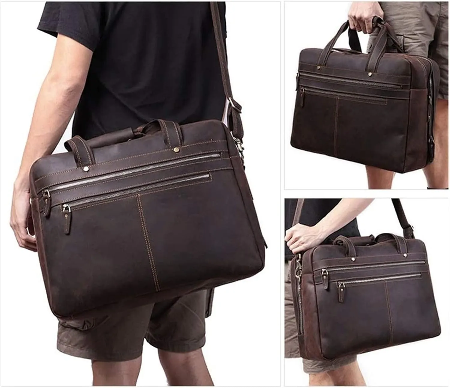 CcacHe Briefcases Vintage Messenger Handbag, Vintage Leather Briefcase 17" Laptop Tote Large Capacity Messenger Bag