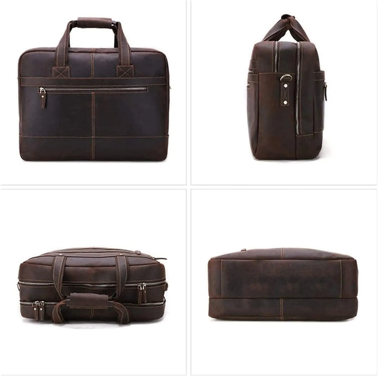 CcacHe Briefcases Vintage Messenger Handbag, Vintage Leather Briefcase 17" Laptop Tote Large Capacity Messenger Bag