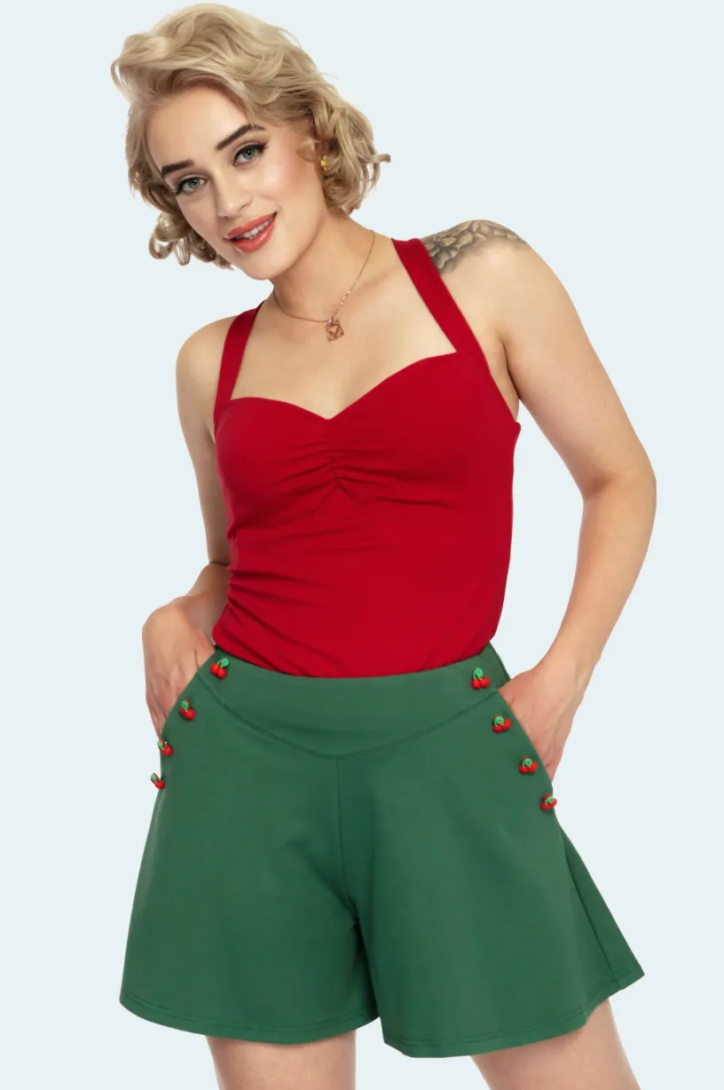 Cherry Button Flare Shorts-FINAL SALE