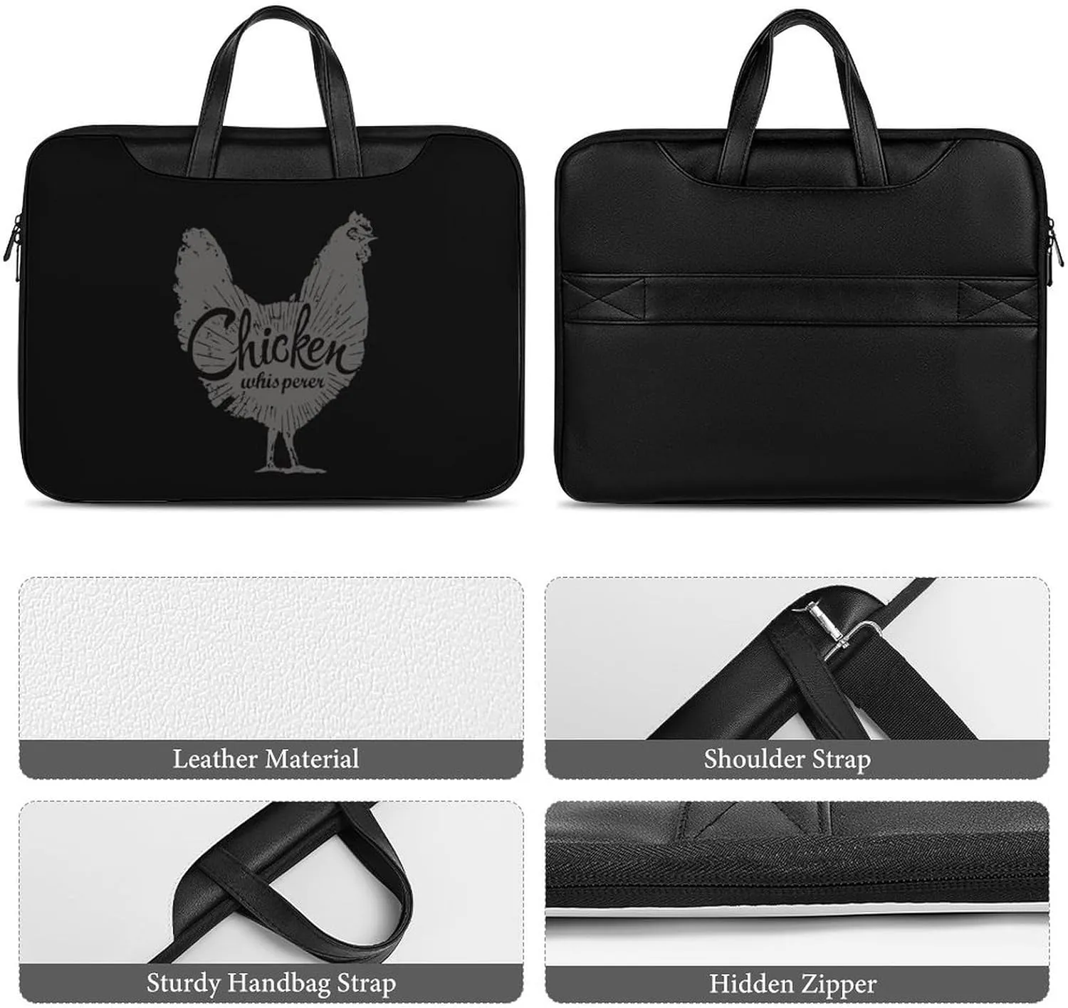 Chicken Whisperer Leather Bag Laptop Case Slim Water Resistant Computer Bags with Handle Briefcase for Work