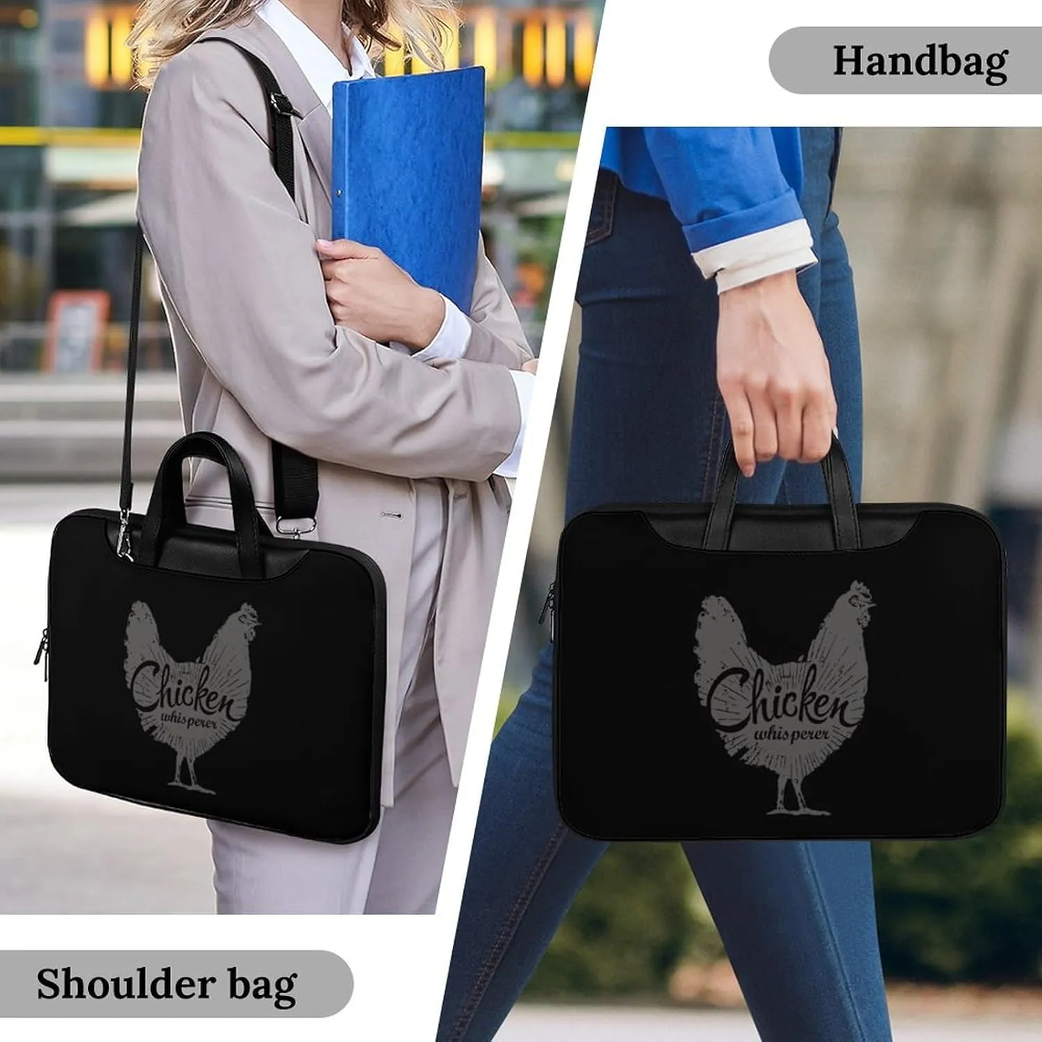 Chicken Whisperer Leather Bag Laptop Case Slim Water Resistant Computer Bags with Handle Briefcase for Work