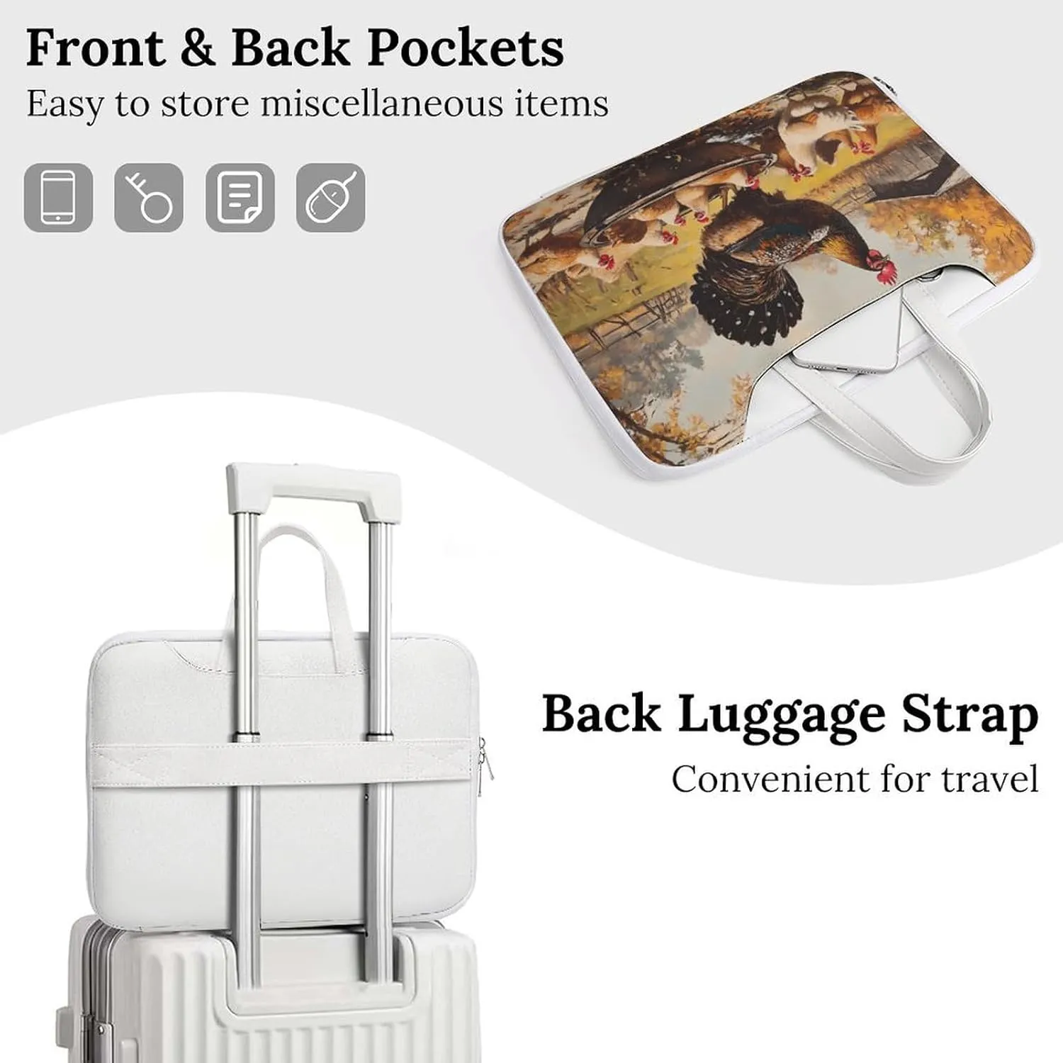 Chickens Hens Rooster Cock Leather Bag Laptop Case Slim Water Resistant Computer Bags with Handle Briefcase for Work