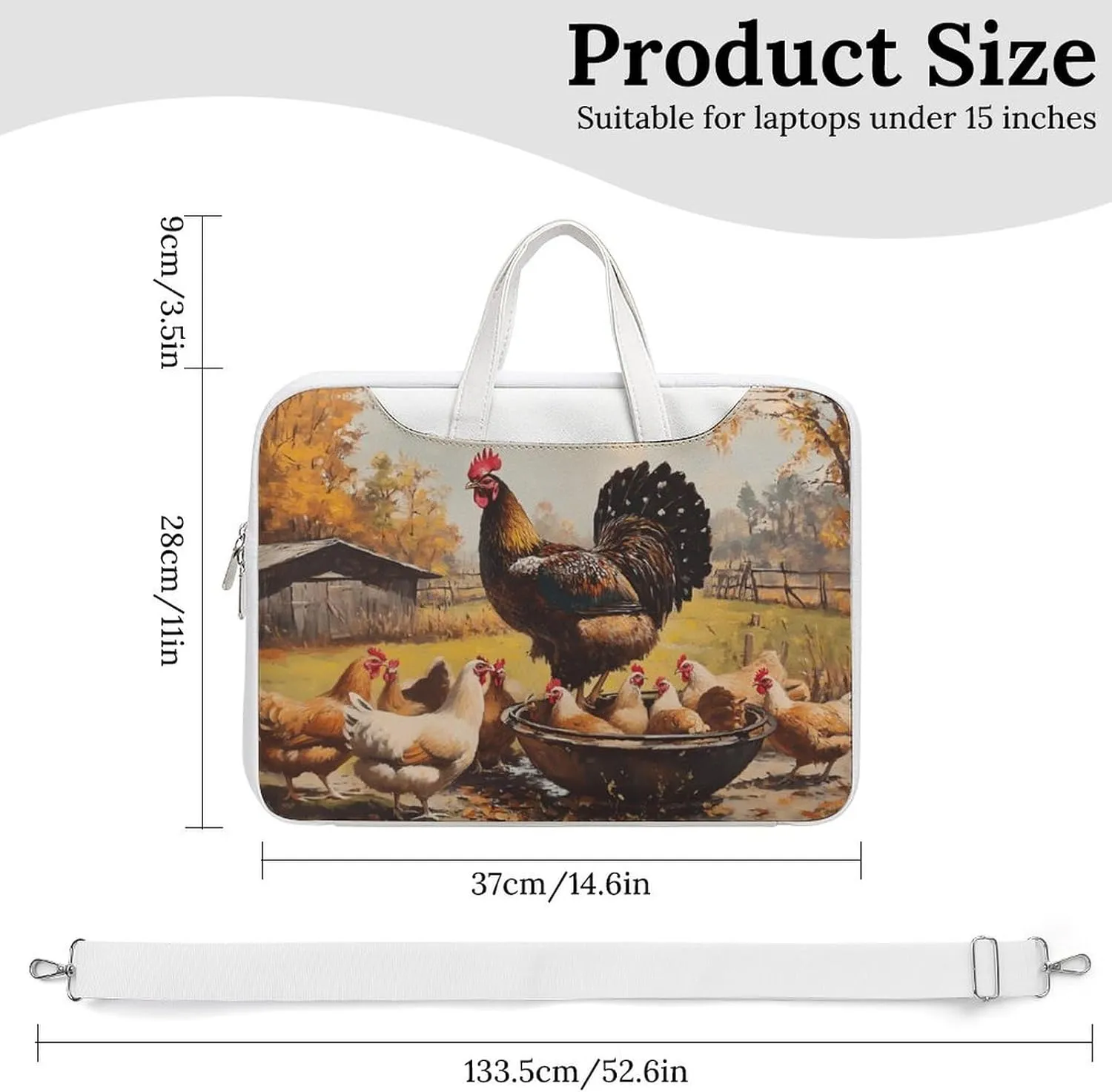Chickens Hens Rooster Cock Leather Bag Laptop Case Slim Water Resistant Computer Bags with Handle Briefcase for Work