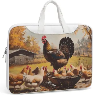 Chickens Hens Rooster Cock Leather Bag Laptop Case Slim Water Resistant Computer Bags with Handle Briefcase for Work
