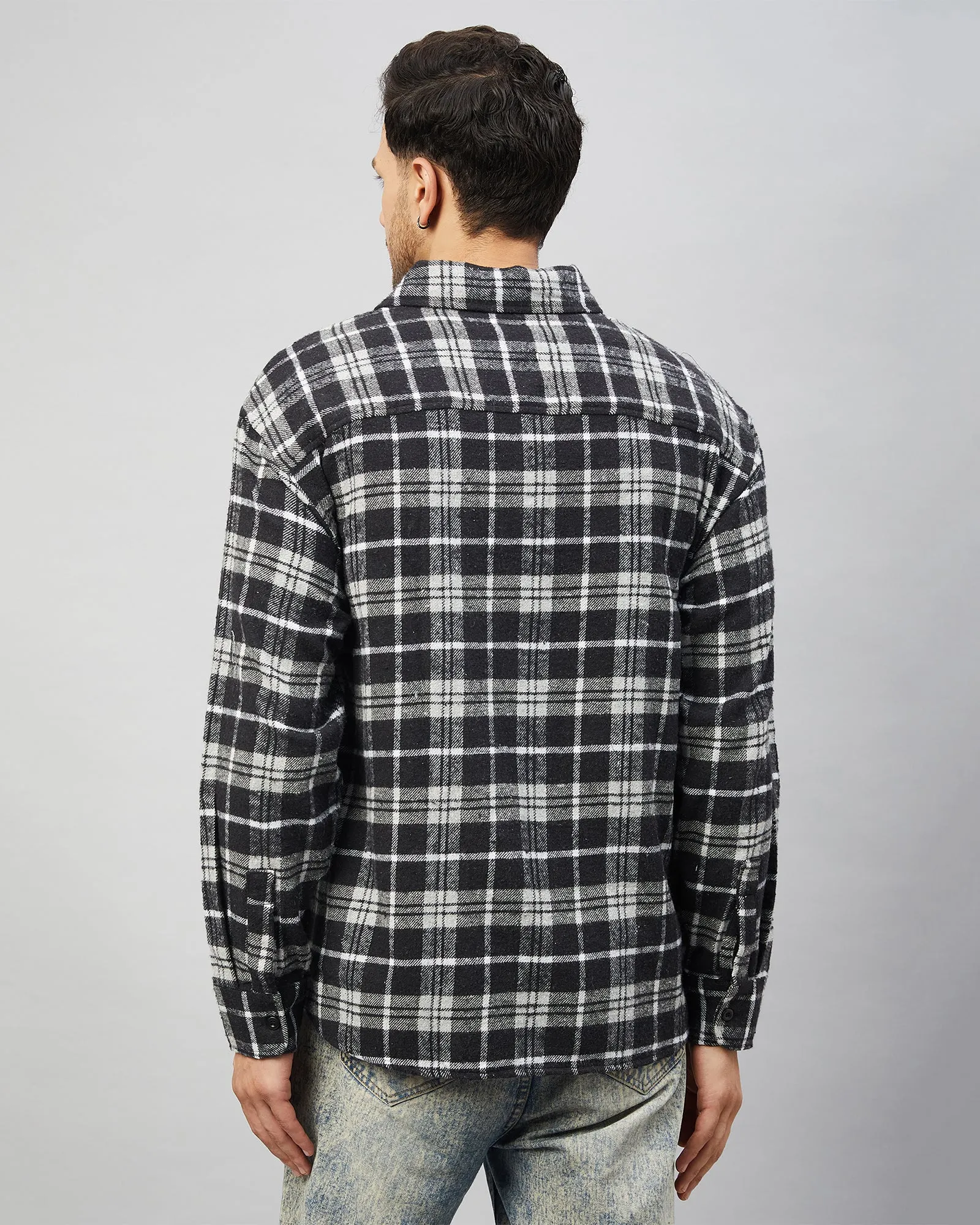 Chimpaaanzee Men Black & Grey Oversized Fit Shirt
