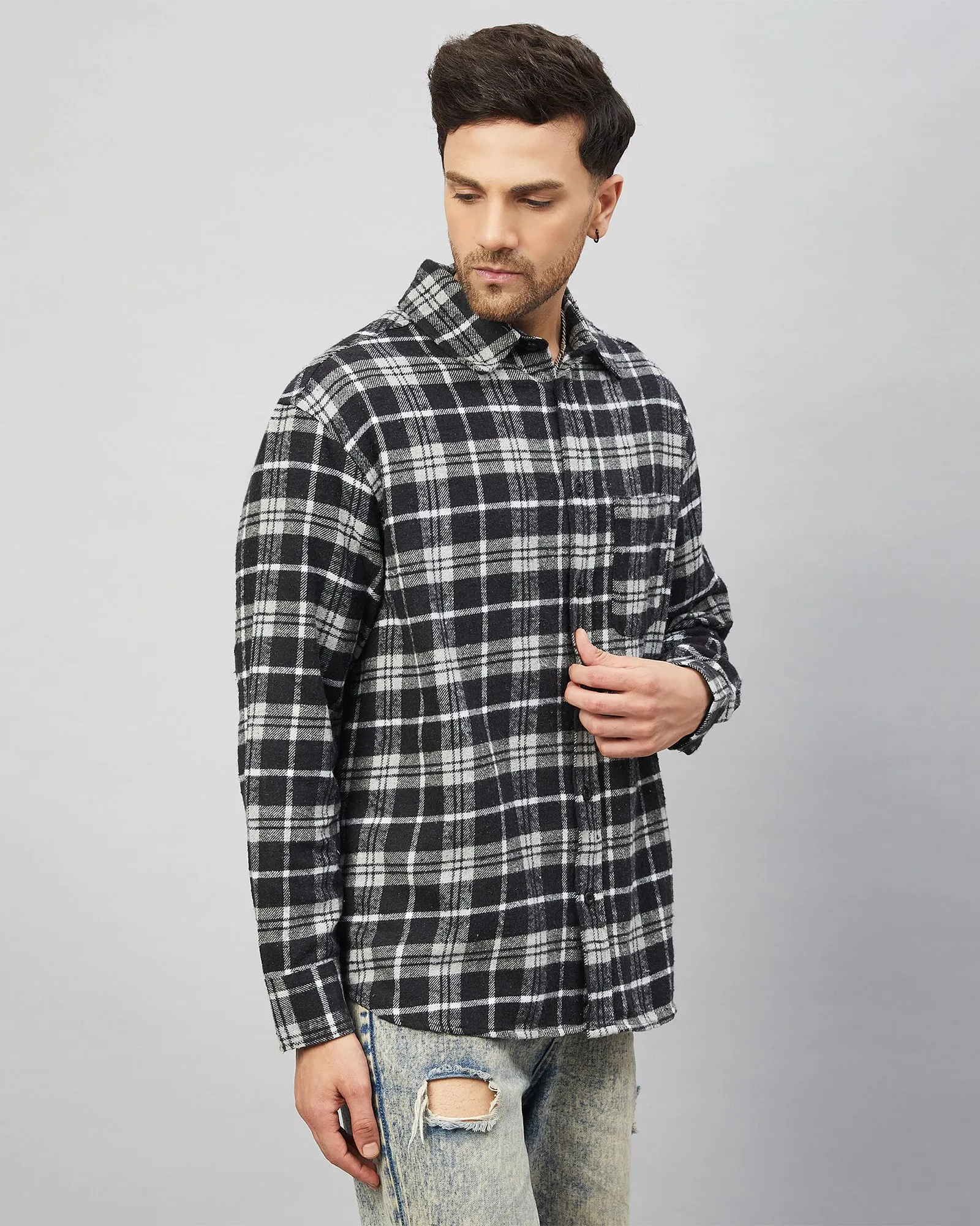 Chimpaaanzee Men Black & Grey Oversized Fit Shirt