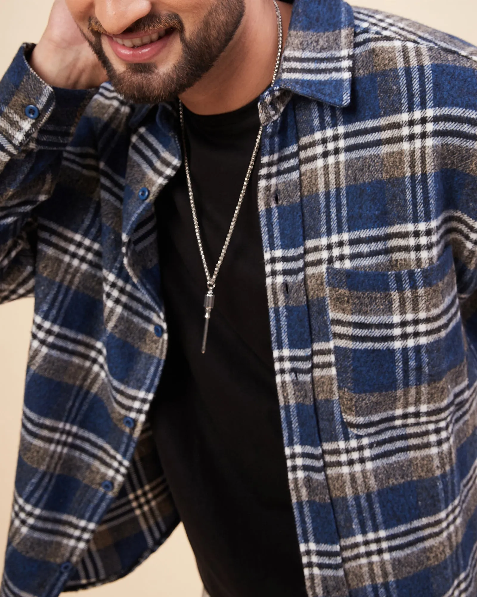Chimpaaanzee Men Blue & Brown Oversized Fit Shirt