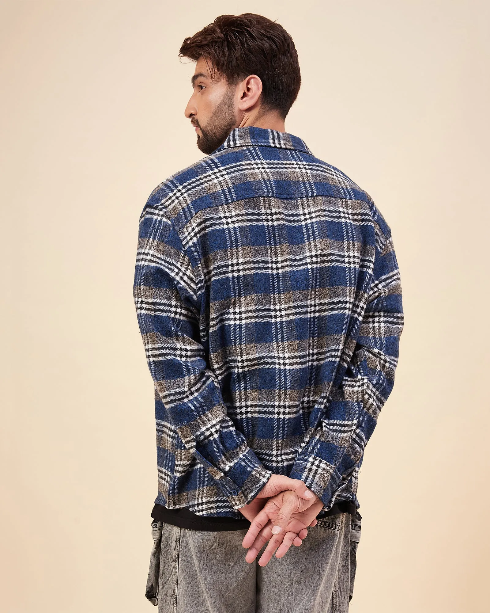 Chimpaaanzee Men Blue & Brown Oversized Fit Shirt