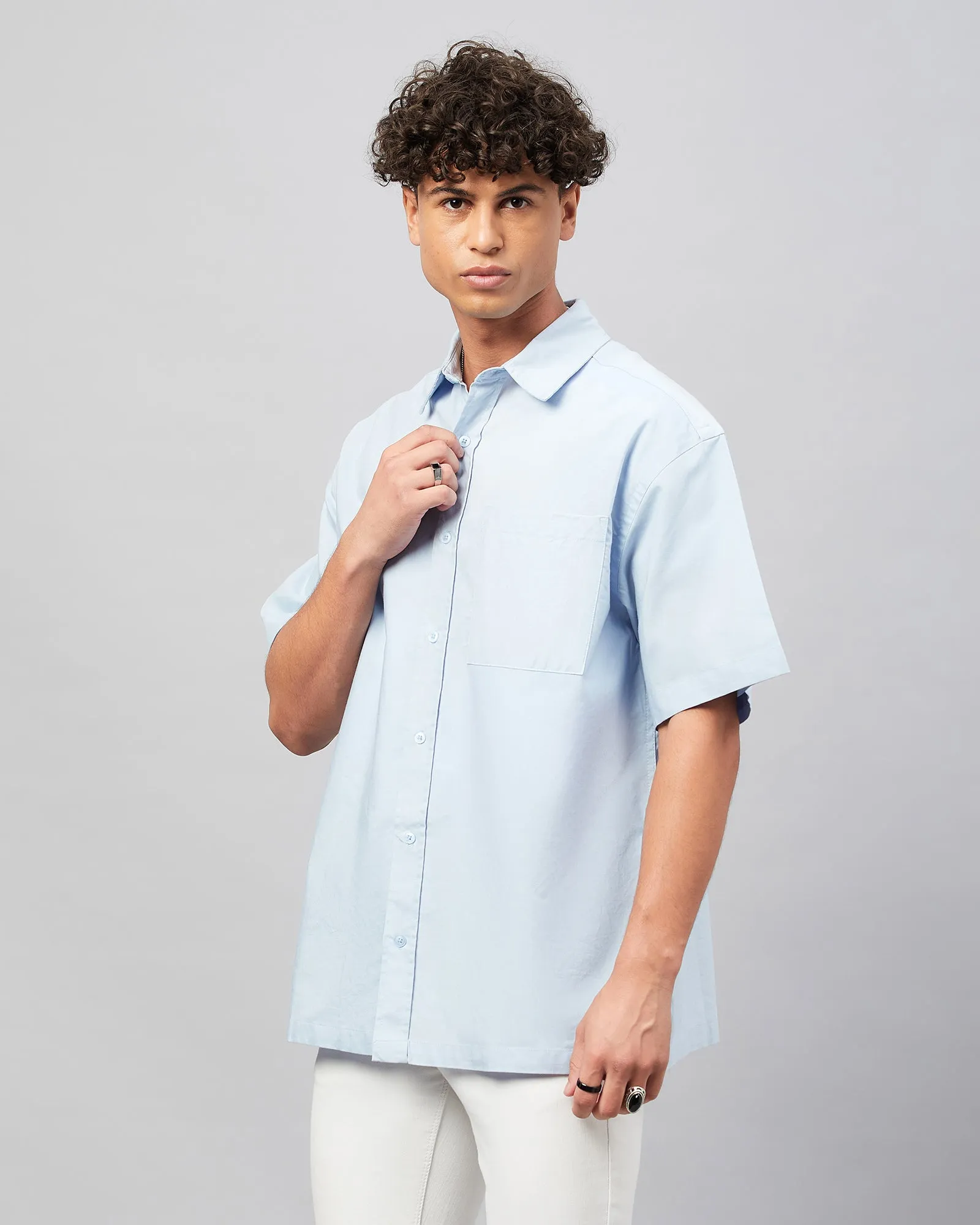 Chimpaaanzee Men Blue Oversized Fit Shirt