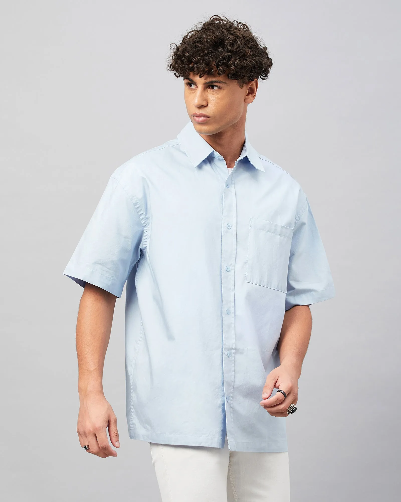 Chimpaaanzee Men Blue Oversized Fit Shirt