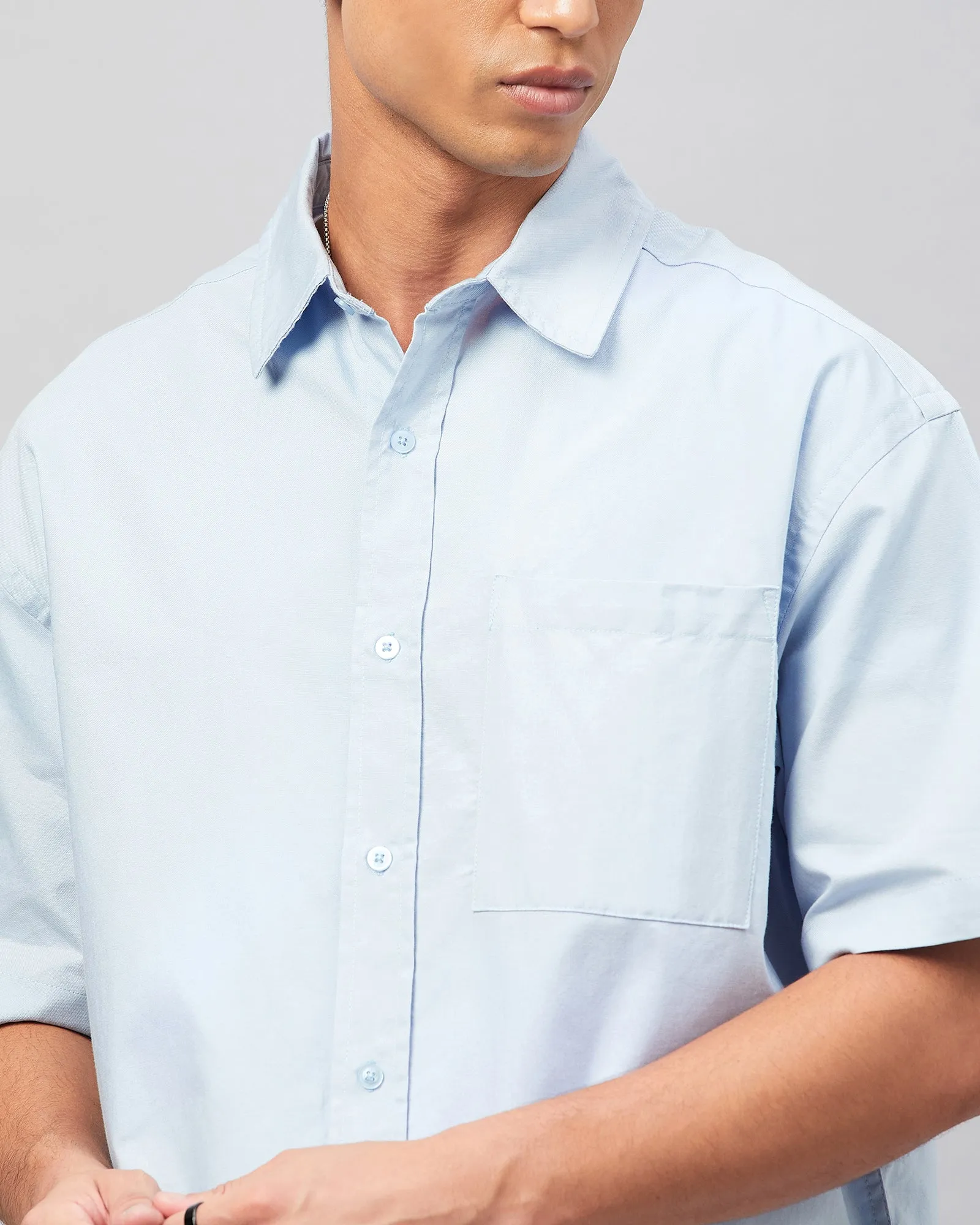 Chimpaaanzee Men Blue Oversized Fit Shirt