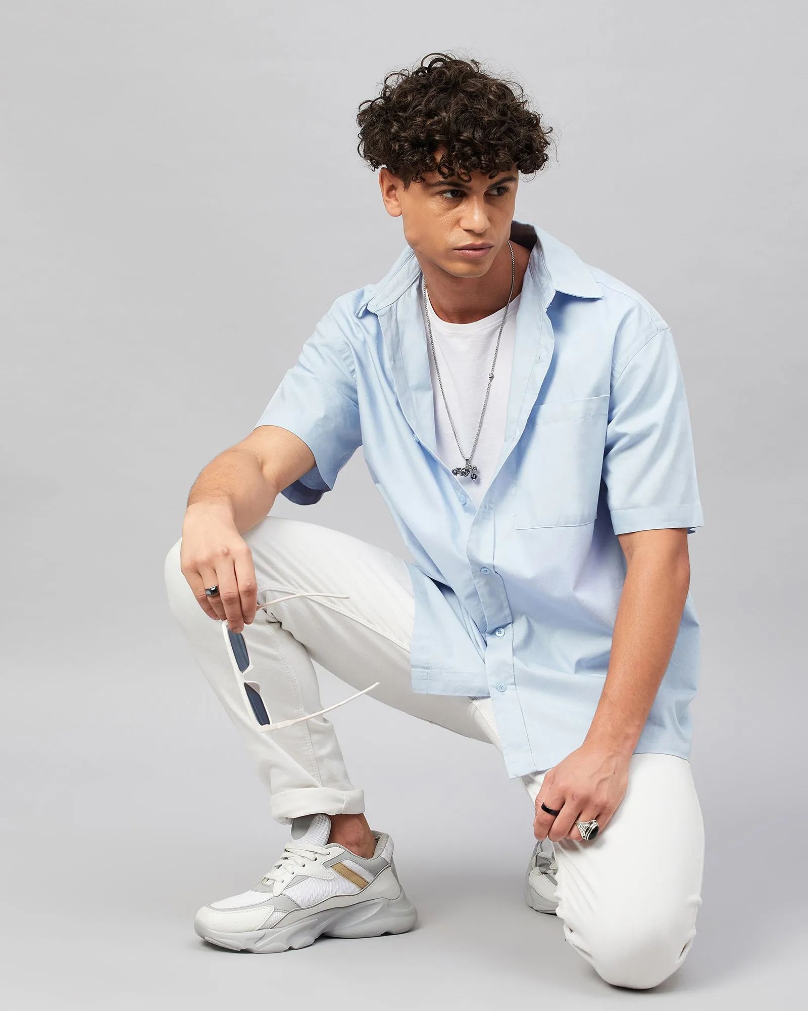 Chimpaaanzee Men Blue Oversized Fit Shirt