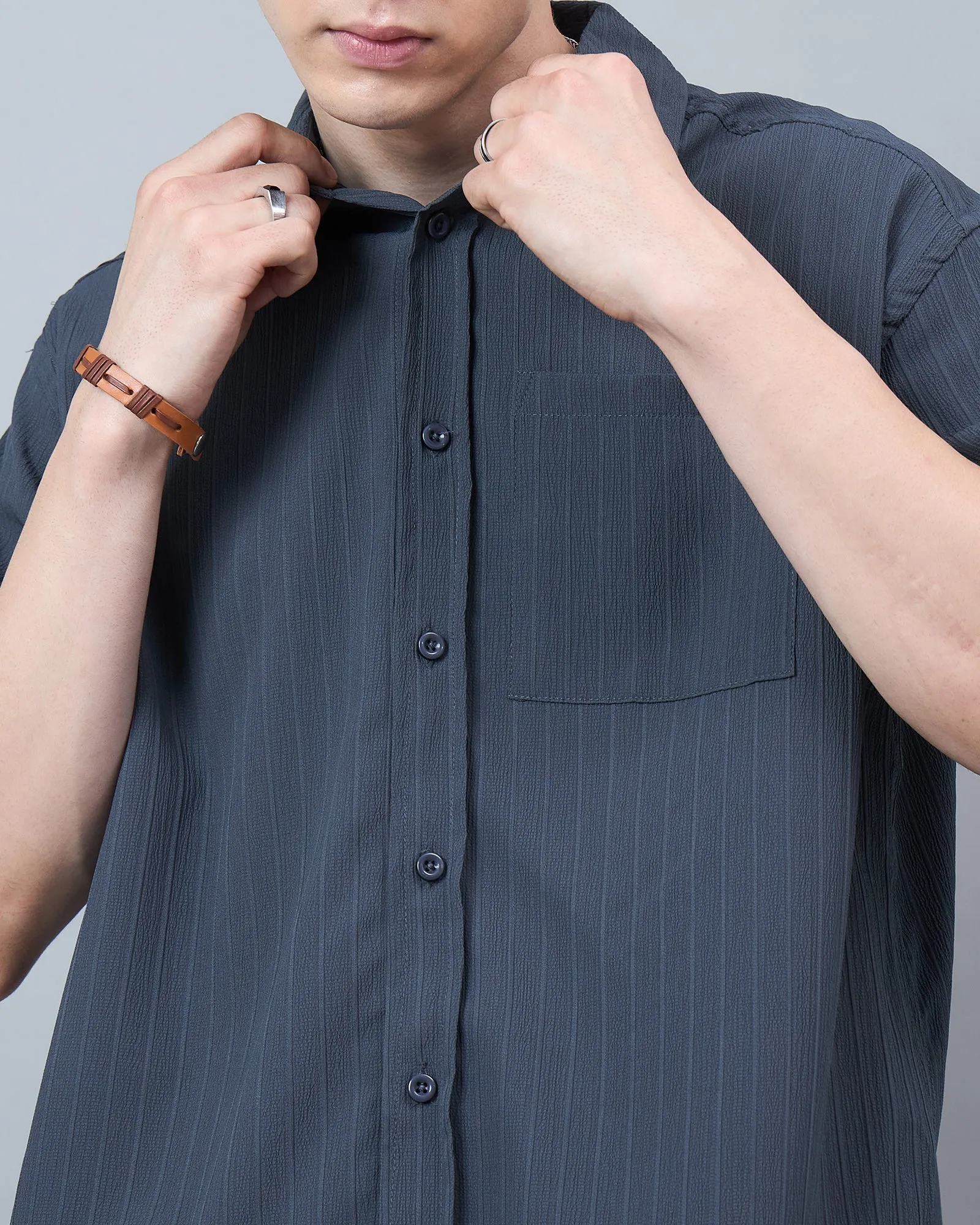 Chimpaaanzee Men Grey Oversized Shirt