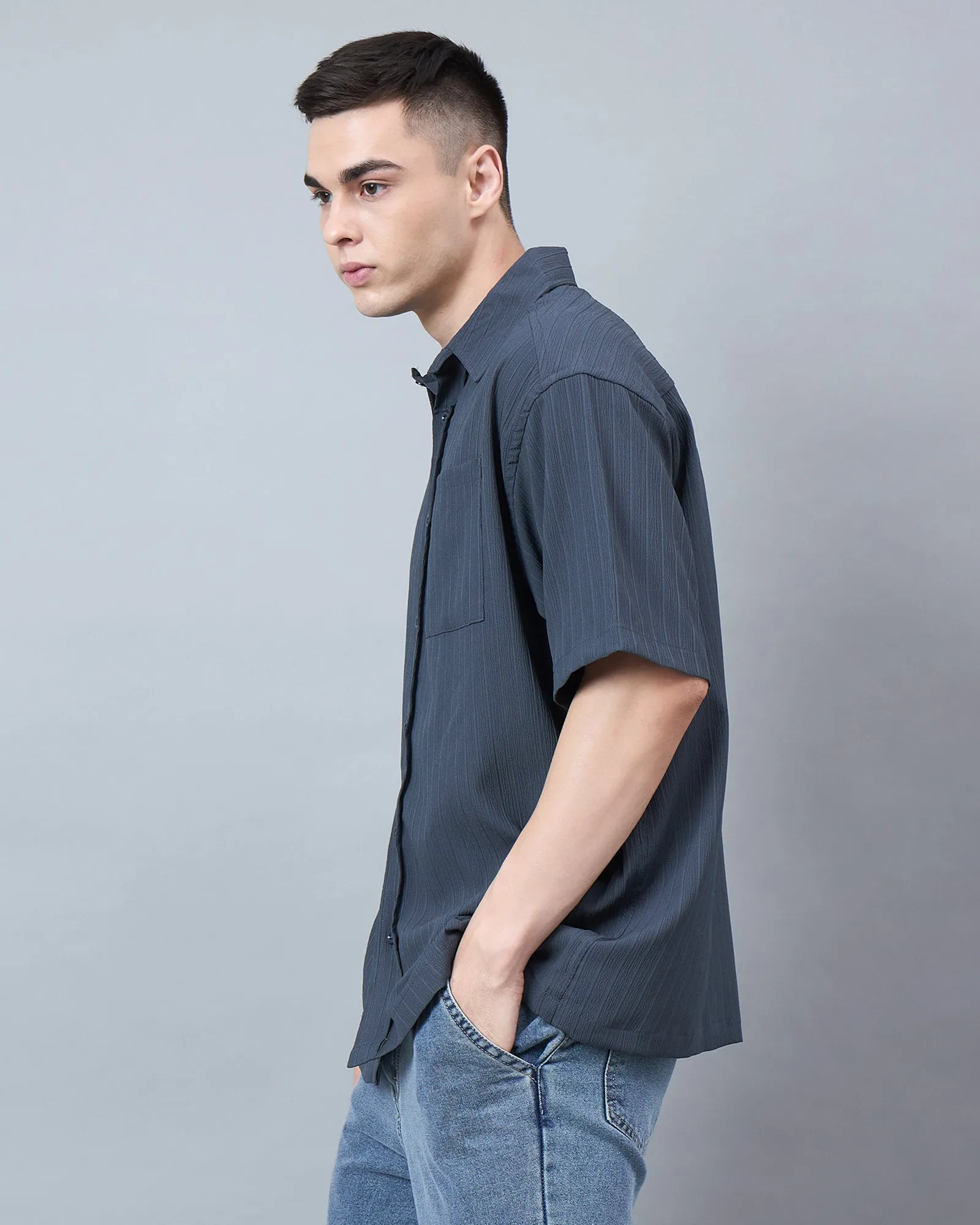 Chimpaaanzee Men Grey Oversized Shirt