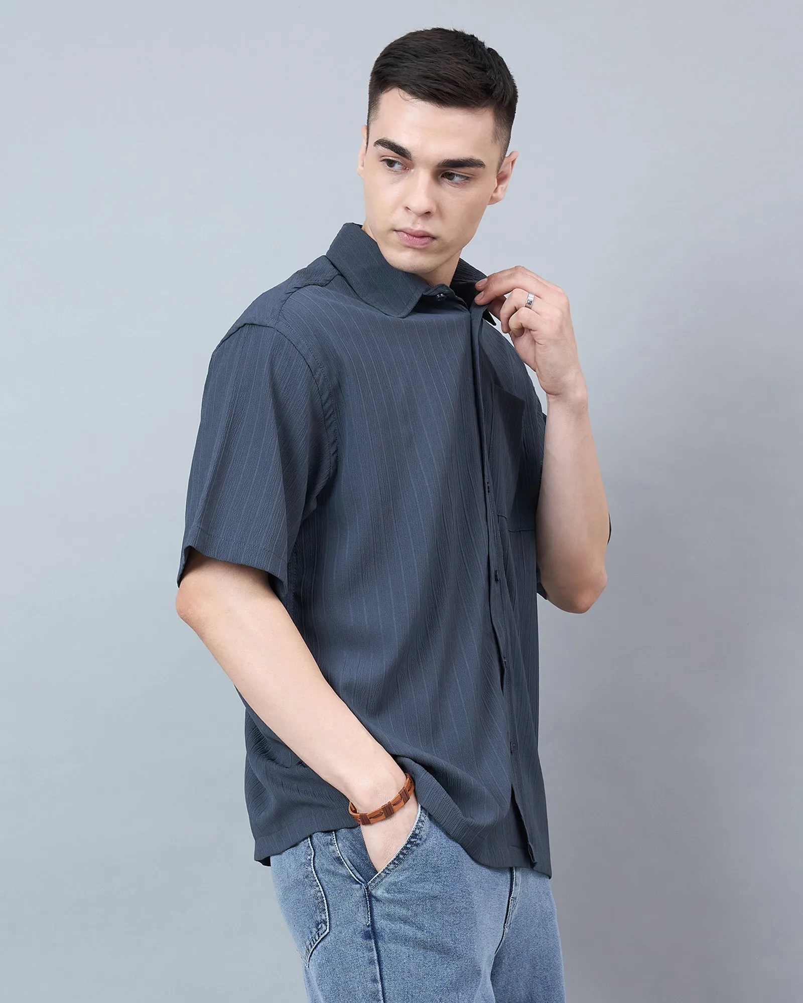Chimpaaanzee Men Grey Oversized Shirt