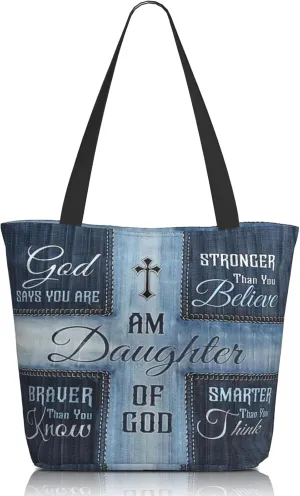 Christian Gifts Reusable Shopping Tote Bag Zippered Inspirational Tote Bags for Women Bible Verse Shoulder Bag