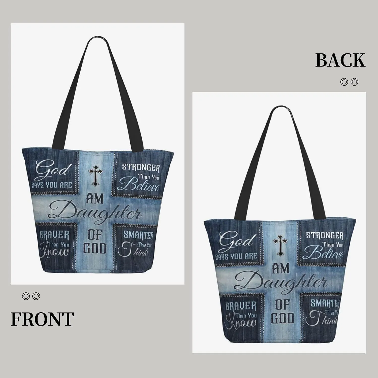 Christian Gifts Reusable Shopping Tote Bag Zippered Inspirational Tote Bags for Women Bible Verse Shoulder Bag