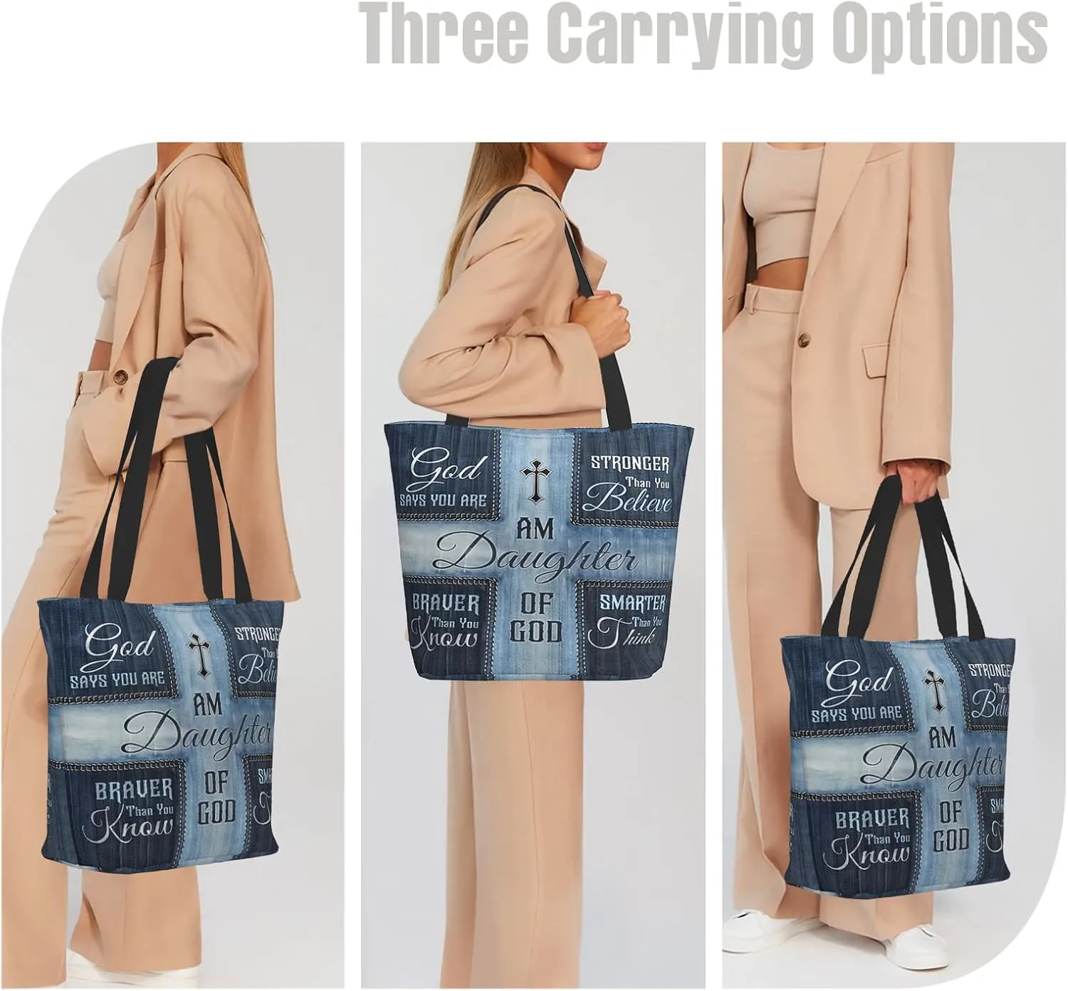 Christian Gifts Reusable Shopping Tote Bag Zippered Inspirational Tote Bags for Women Bible Verse Shoulder Bag