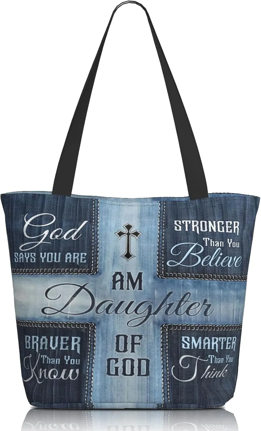 Christian Gifts Reusable Shopping Tote Bag Zippered Inspirational Tote Bags for Women Bible Verse Shoulder Bag