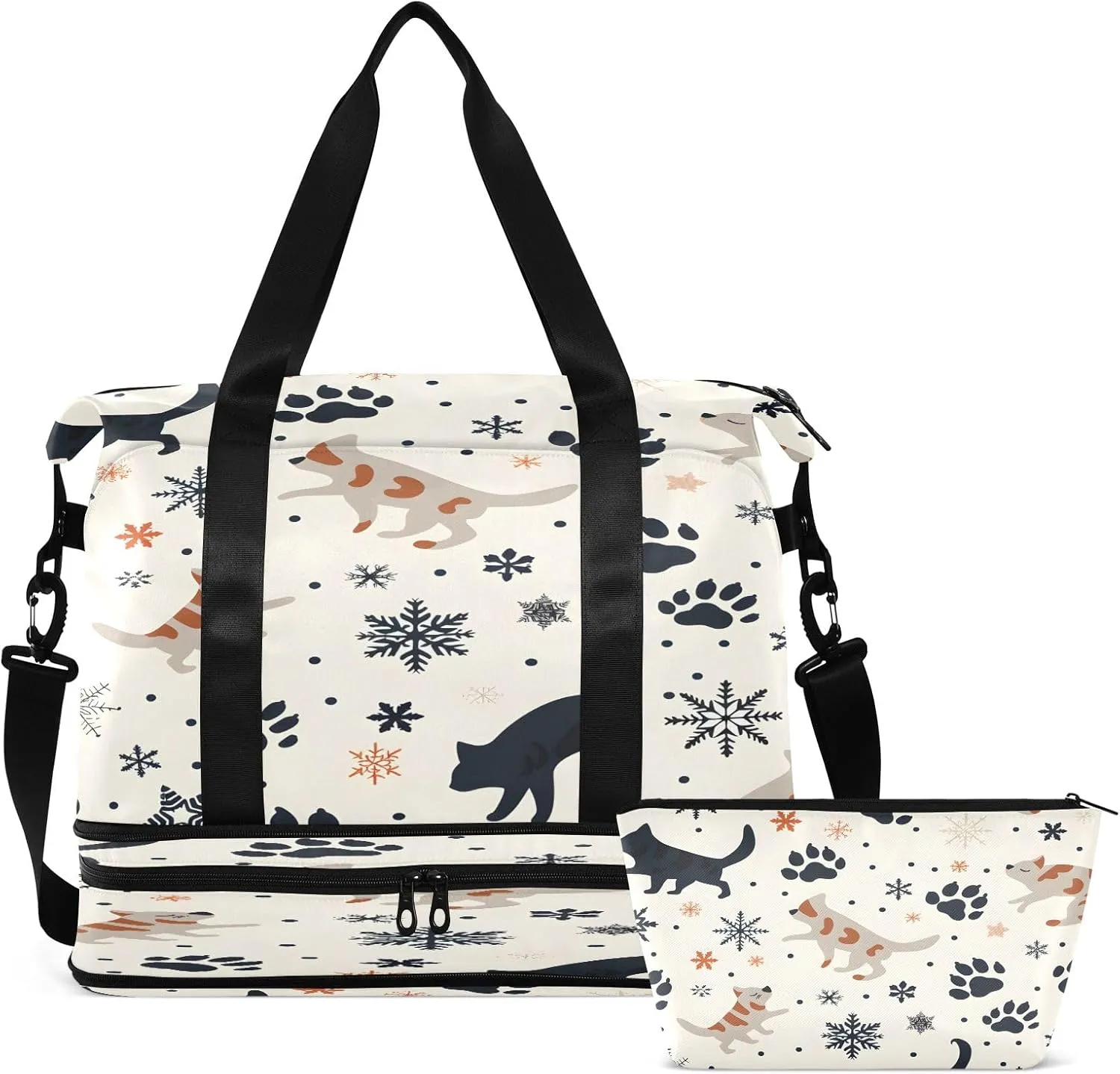 Christmas Snow Cat Travel Duffel Bag Waterproof Gym Sport Tote Bag Carry On Weekender Bag with Compartment