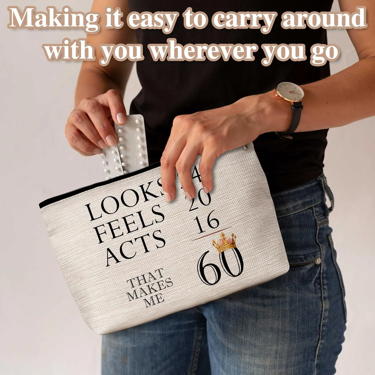Classic Makeup Bag, 60th Birthday Gifts for Women Mom Aunt Friends Sister Coworkers, That Makes Me 60 Travel Toiletry Waterproof Cosmetic Bag - A22