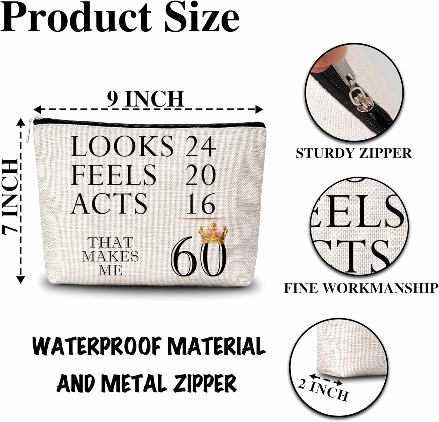 Classic Makeup Bag, 60th Birthday Gifts for Women Mom Aunt Friends Sister Coworkers, That Makes Me 60 Travel Toiletry Waterproof Cosmetic Bag - A22