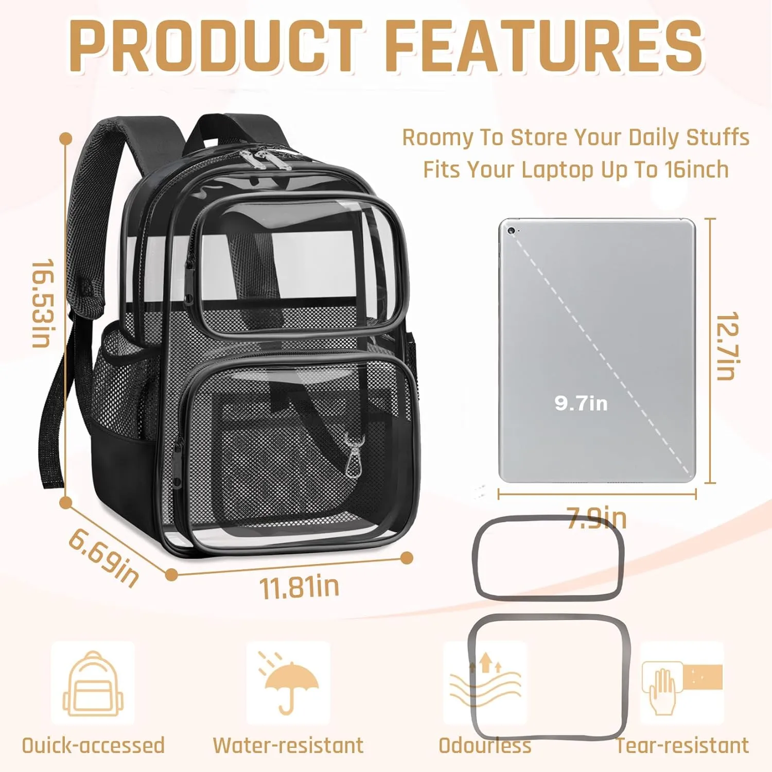 Clear Backpack for School - Large Heavy Duty Clear Bookbag for Boys and Girls, See Through PVC Transparent Backpacks