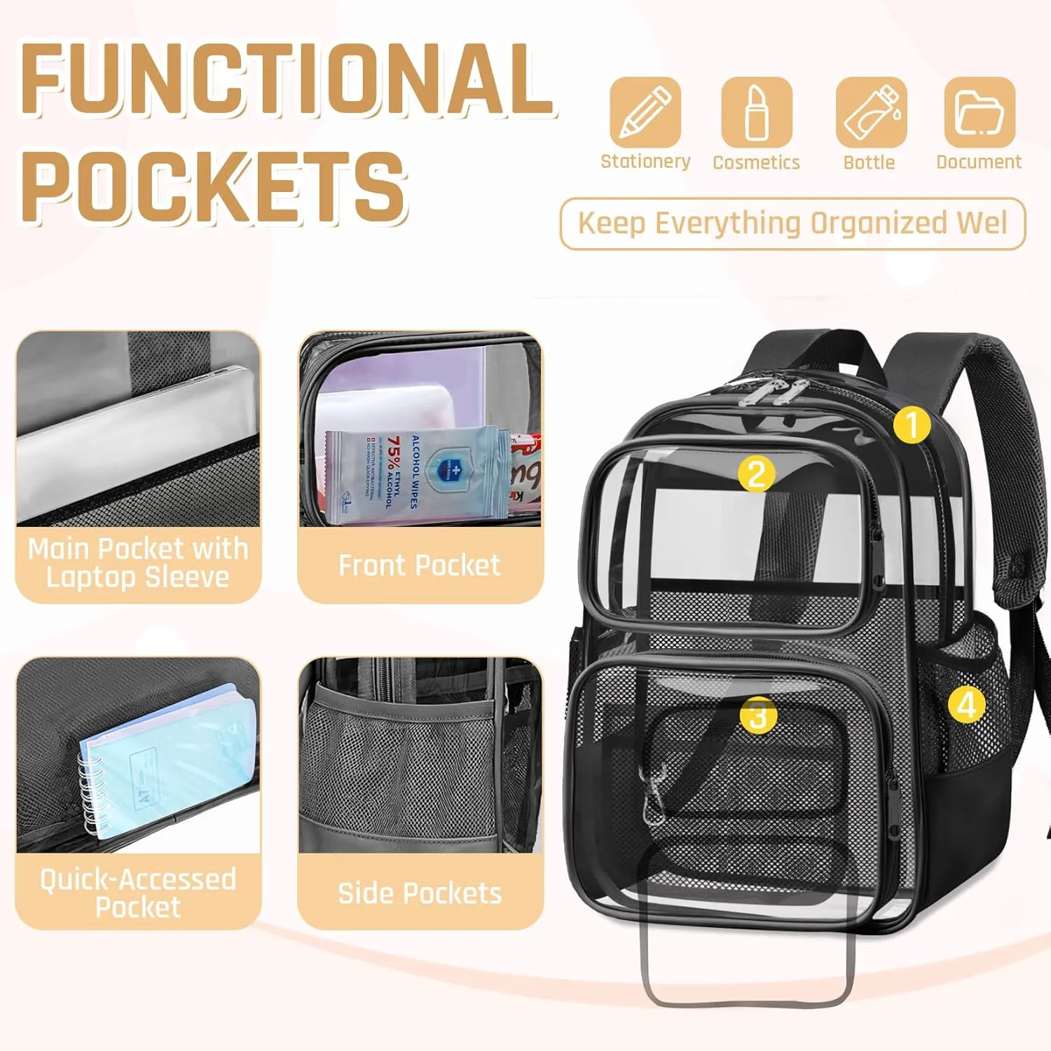 Clear Backpack for School - Large Heavy Duty Clear Bookbag for Boys and Girls, See Through PVC Transparent Backpacks