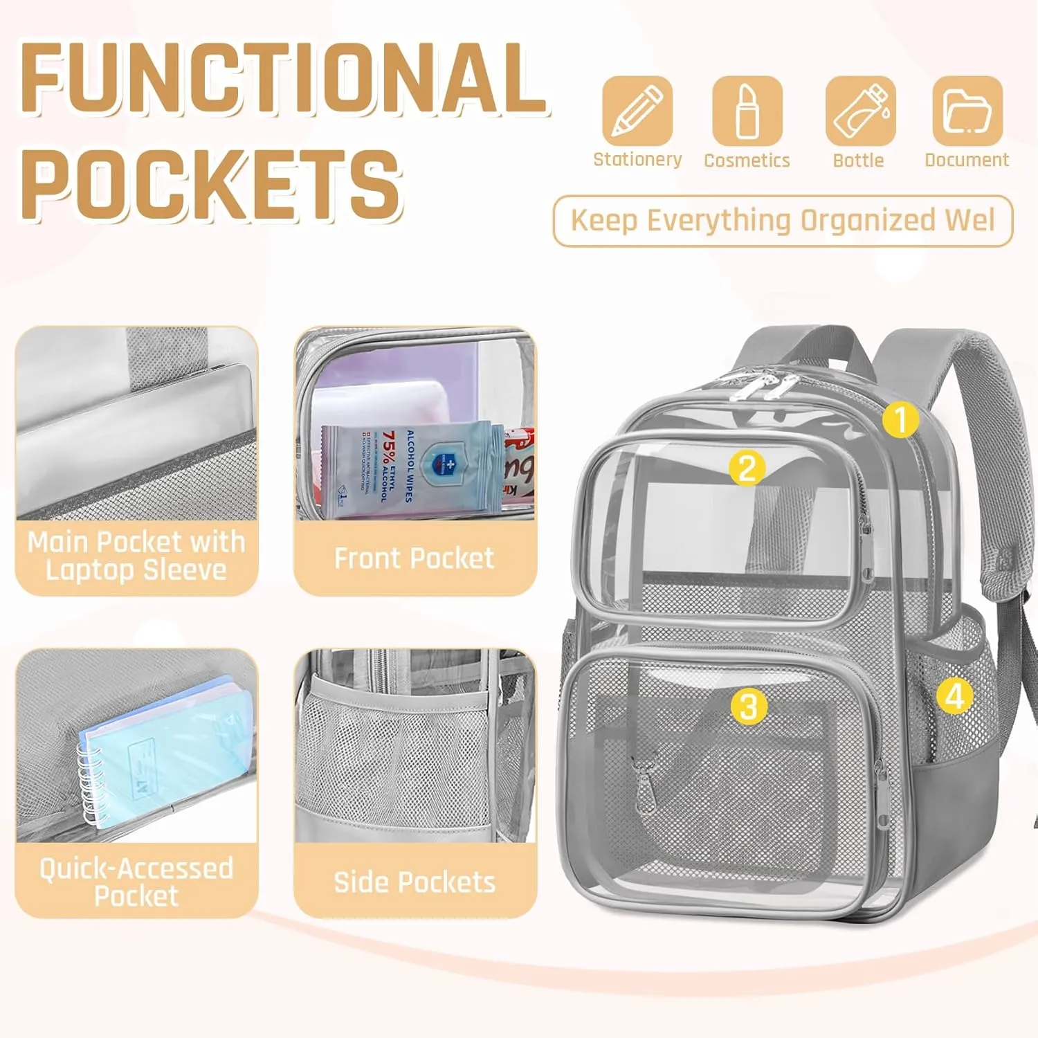 Clear Backpack for School - Large Heavy Duty Clear Bookbag for Boys and Girls, See Through PVC Transparent Backpacks