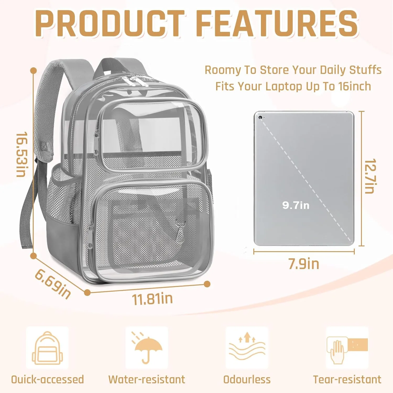 Clear Backpack for School - Large Heavy Duty Clear Bookbag for Boys and Girls, See Through PVC Transparent Backpacks