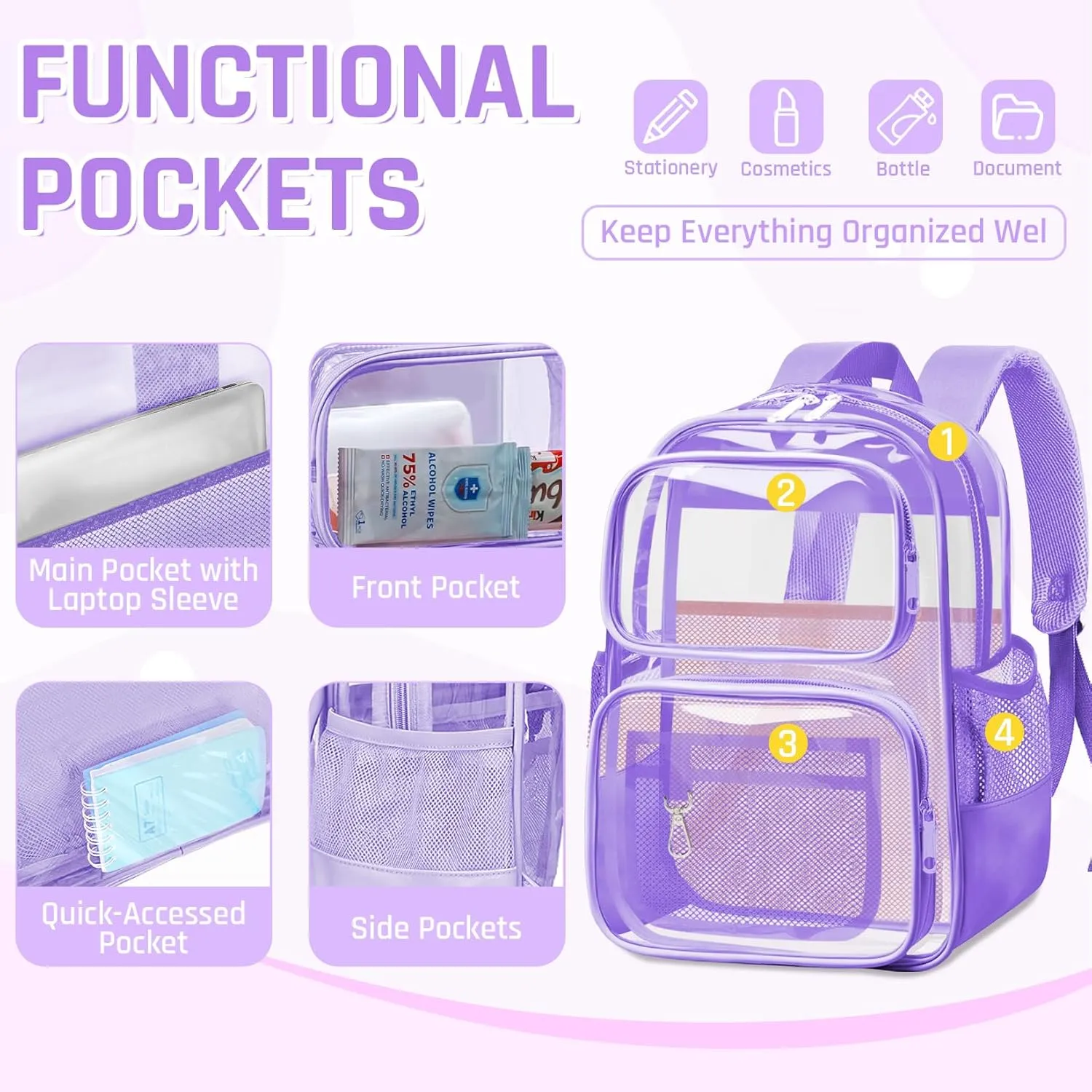 Clear Backpack for School - Large Heavy Duty Clear Bookbag for Girls, See Through PVC Transparent Backpacks