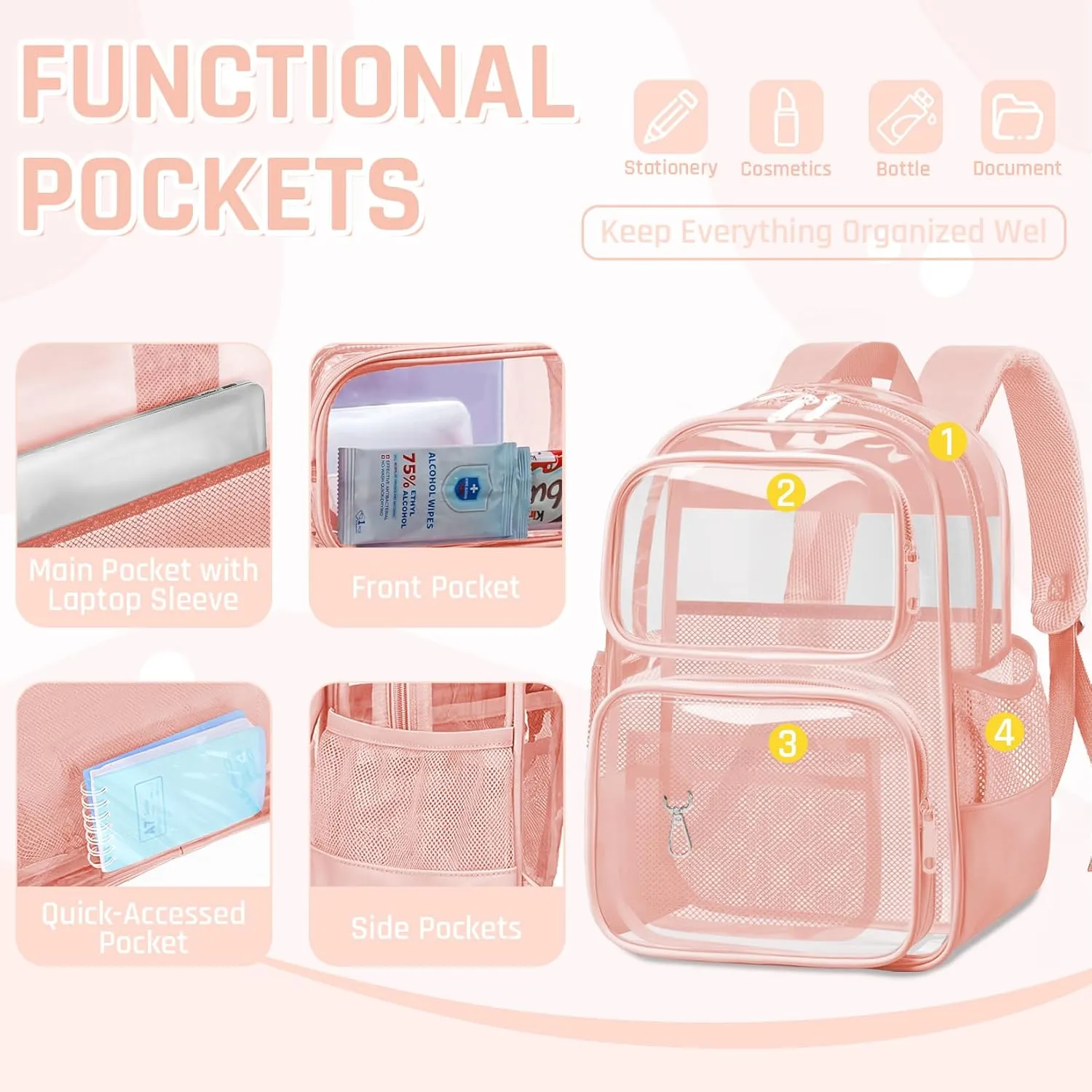 Clear Backpack for School - Large Heavy Duty Clear Bookbag for Girls, See Through PVC Transparent Backpacks