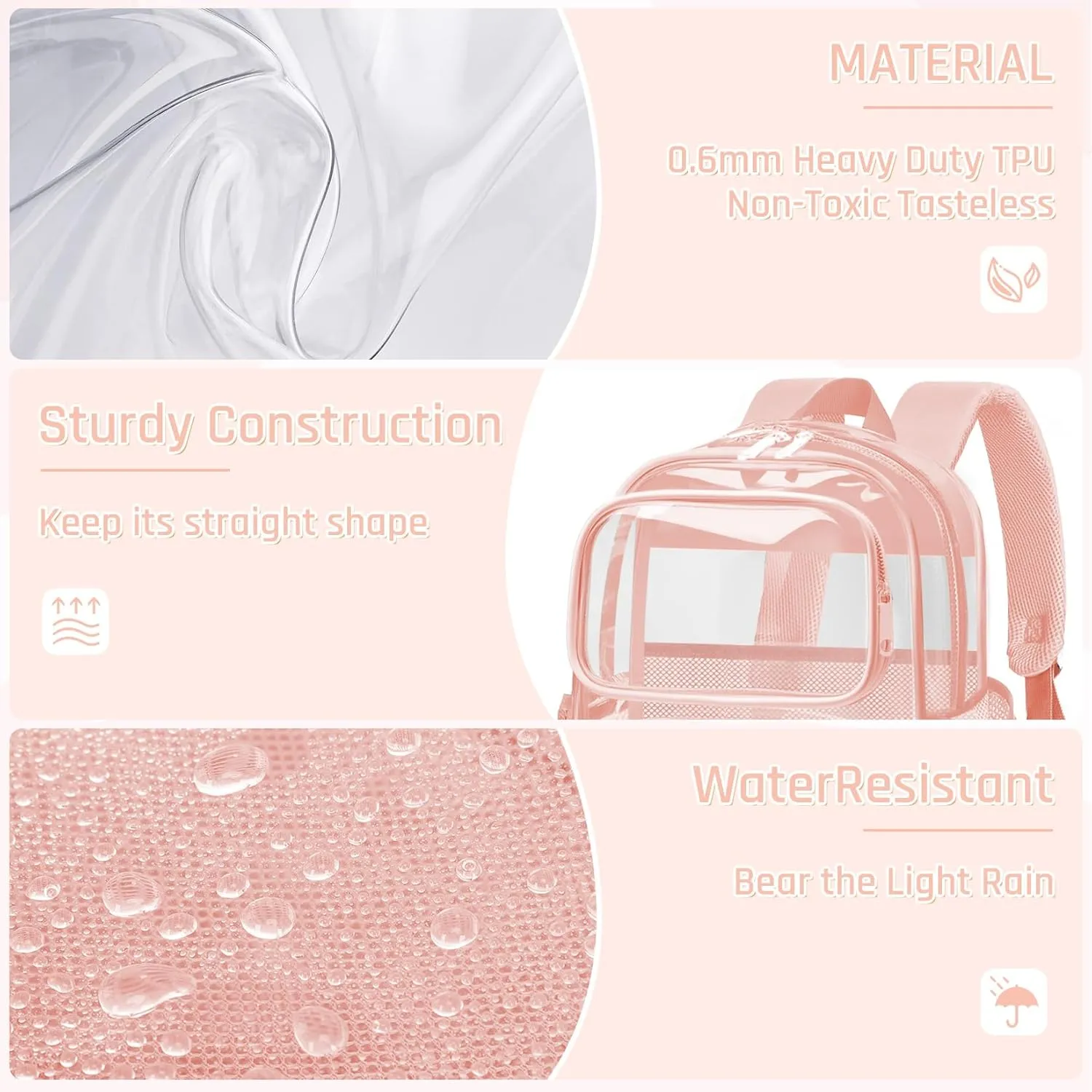Clear Backpack for School - Large Heavy Duty Clear Bookbag for Girls, See Through PVC Transparent Backpacks